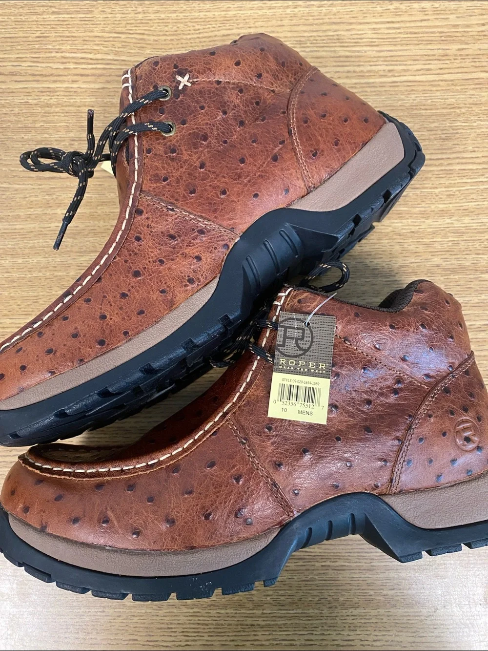 Roper Men's Stirrup Ostrich Print Moc Toe Chukka Boots